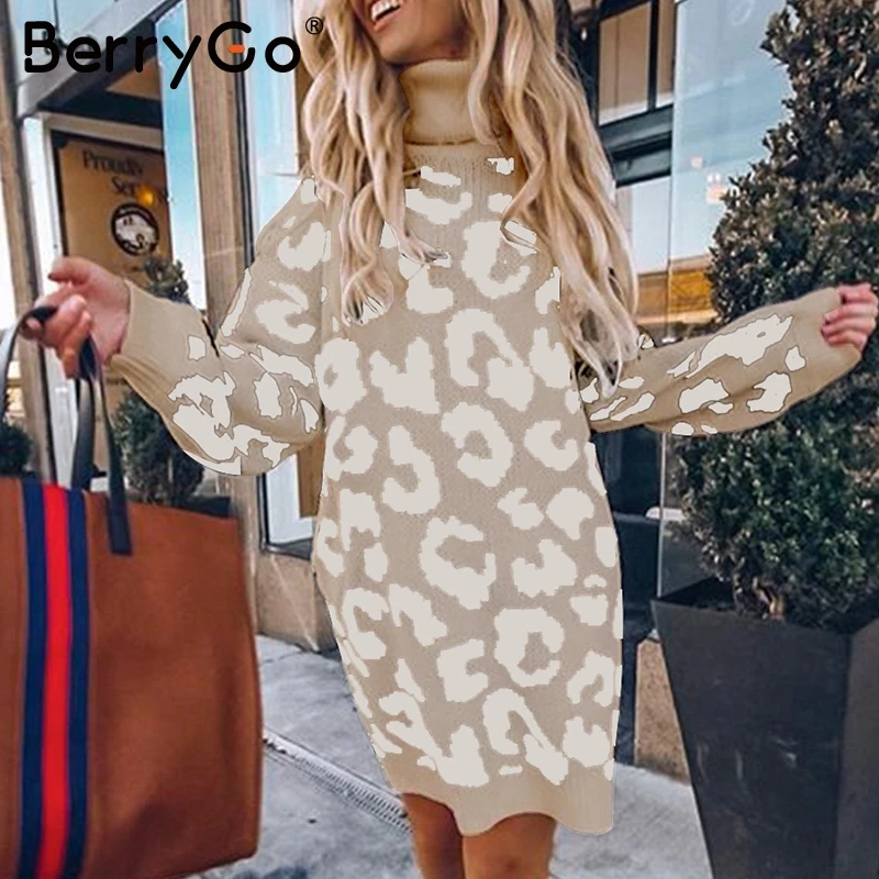 BerryGo элегантное леопардовое Короткое женское вечернее платье трикотажные