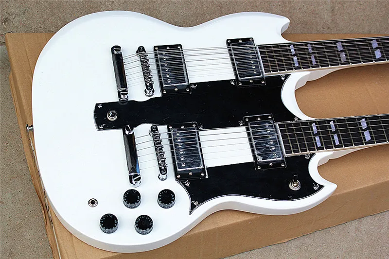 Электрическая гитара с двойной шеей 6 струн + 12 темно-фиолетовое тело