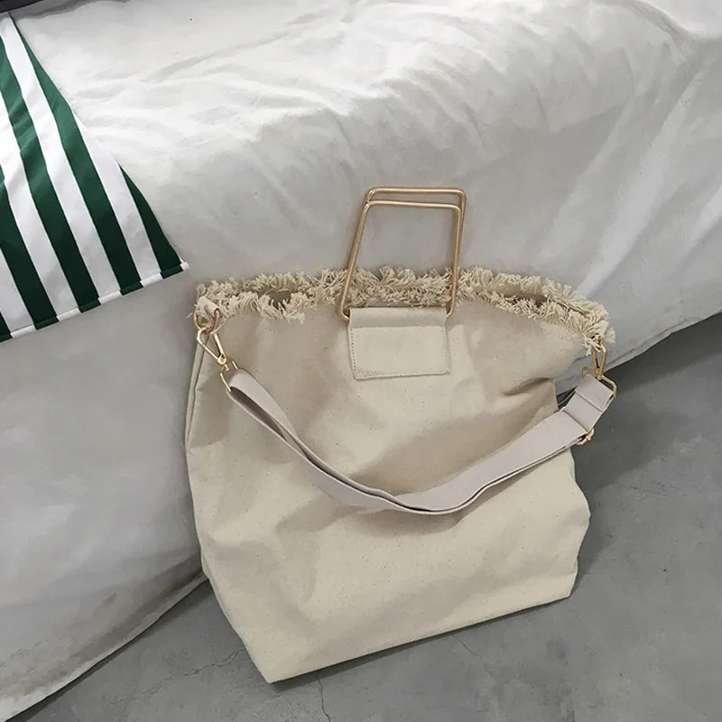 Новинка 2019 модная женская металлическая сумка для покупок женские холщовые