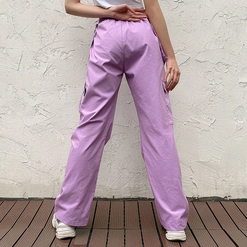KALENMOS Loose Women High Waist Pants Full Length Trousers Stretch Streetwear Purple Cargo Punk Sports Tracksuit Sweatpants | Женская