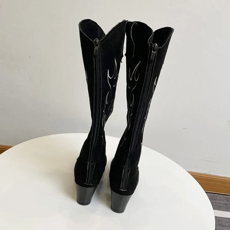 Женские ковбойские ботинки в западном стиле остроносые женские до середины икры