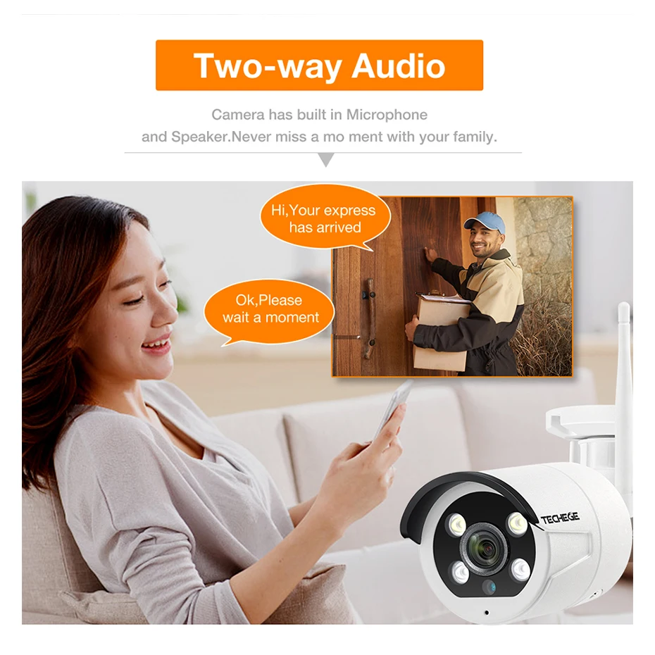 Techege 1080 P WI-FI IP Камера аудио запись на открытом воздухе Водонепроницаемый P2P Ночное видение 2.0MP Беспроводной проводное движение обнаружения приложение пульт дистанционного управления