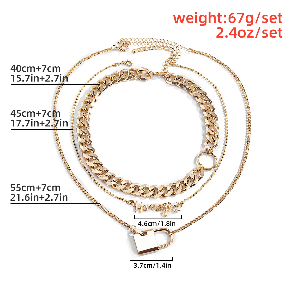 

Vintage Punk Letter Lock Pendant Men Necklace Steampunk Rock Multi Layer Padlock Thick Chain Choker Necklace for Women Jewelry