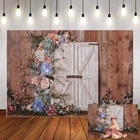 Фон для фотосъемки на 1-й день рождения с изображением деревянной двери и цветов для студийной фотосъемки новорожденных тортов PropsW5365