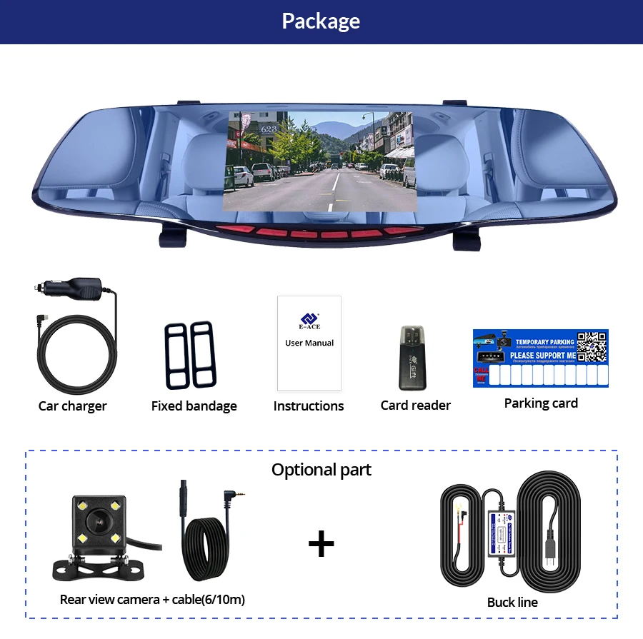 E-ACE A27 5,0 дюймов автомобильная видеокамера 1080P FHD Регистратор Автомобильный видеорегистратор Передняя и зеркало задней камеры Dvr Автомобильная видеорегистратор