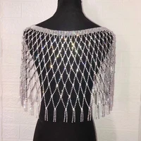 latest fashion handmade bridal crystal mesh tassel shoulder chain necklace womens wedding crystal chain chest chain accessories