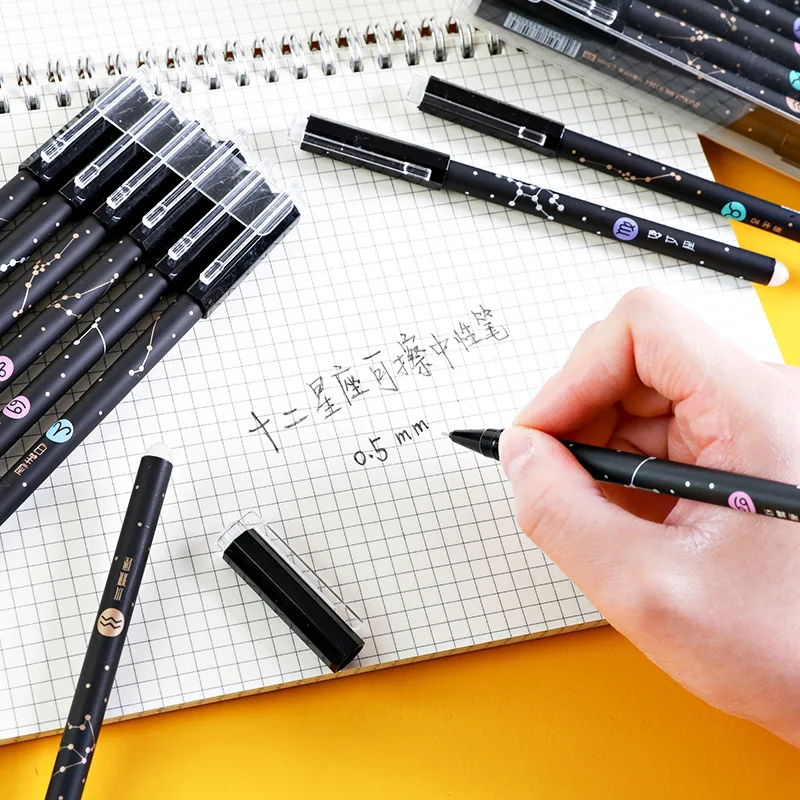 12 шт./компл. гелевая ручка стирающиеся ручки милые черные kawaii canetas школьные