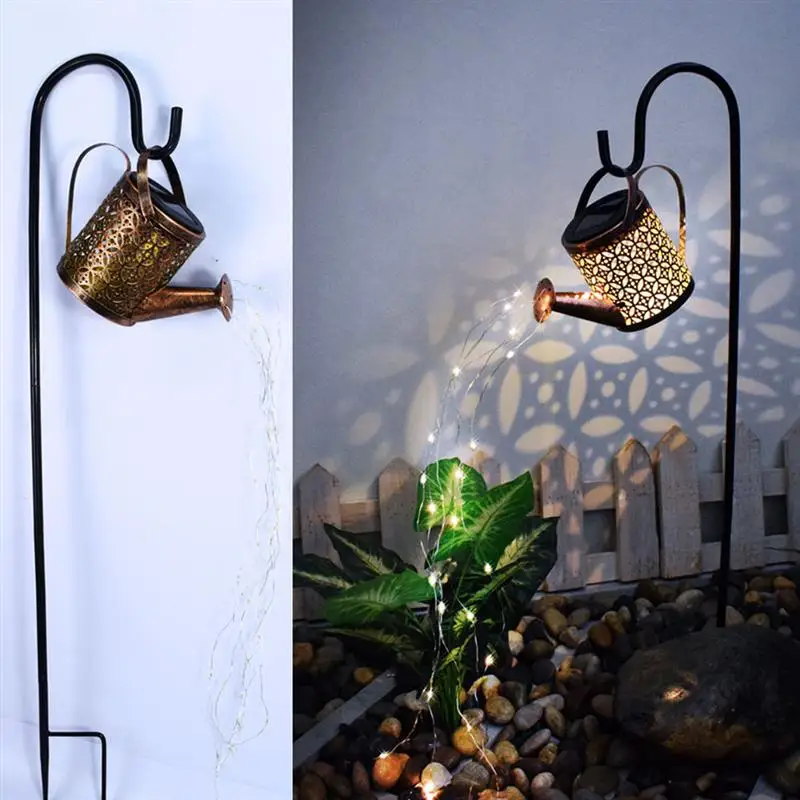 

Outdoor Solar Watering Can String Light Iron Hollow Out Shower Gardening Standing Led Lamp Garden Landscape Decoration