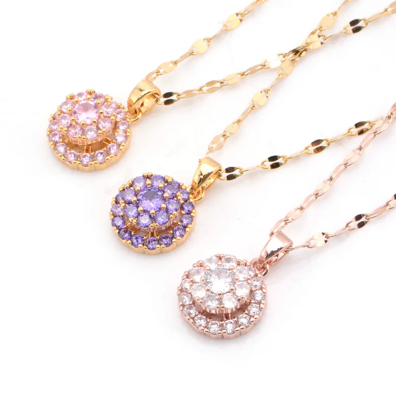 

2020 Trend Simple Titanium Steel Necklace Female Flash Zircon Rotating Running Necklace Accessories