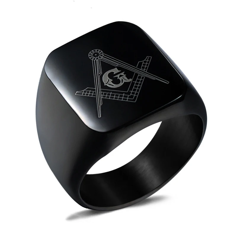 Черные масонские кольца для мужчин рыцарь плоская вывеска из нержавеющей стали