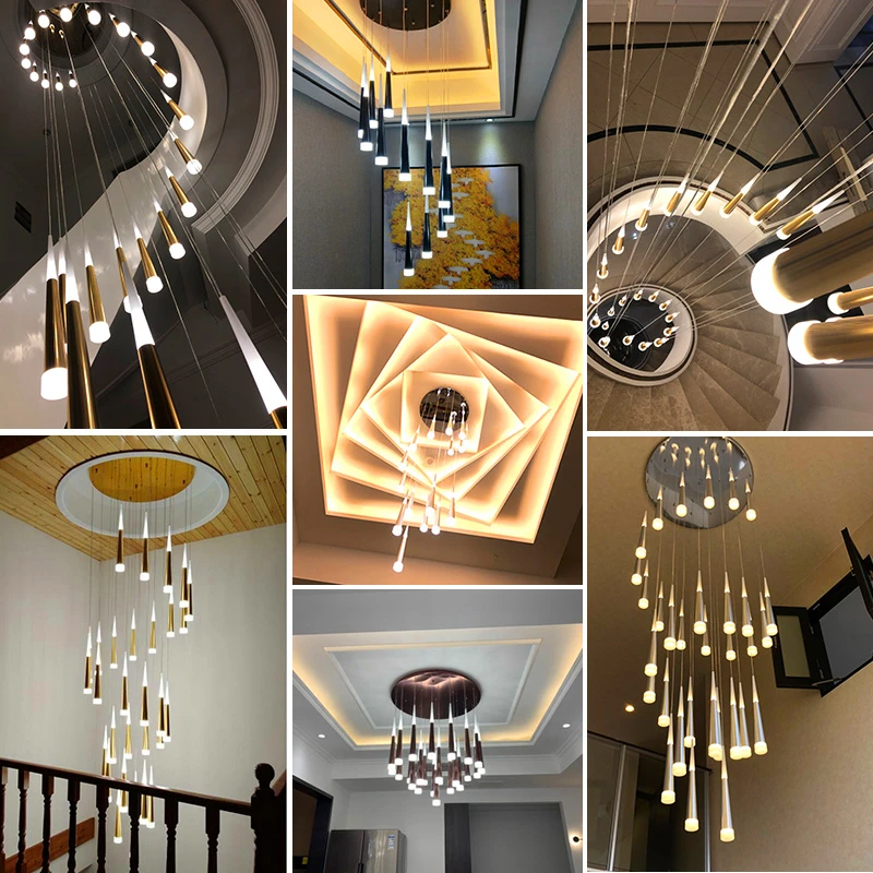 

LED Pendant Lights Modern Golden E27 Hanging Lamp For Restaurant Living Room Decoration Light luxury Home Stairs Lights Fixture