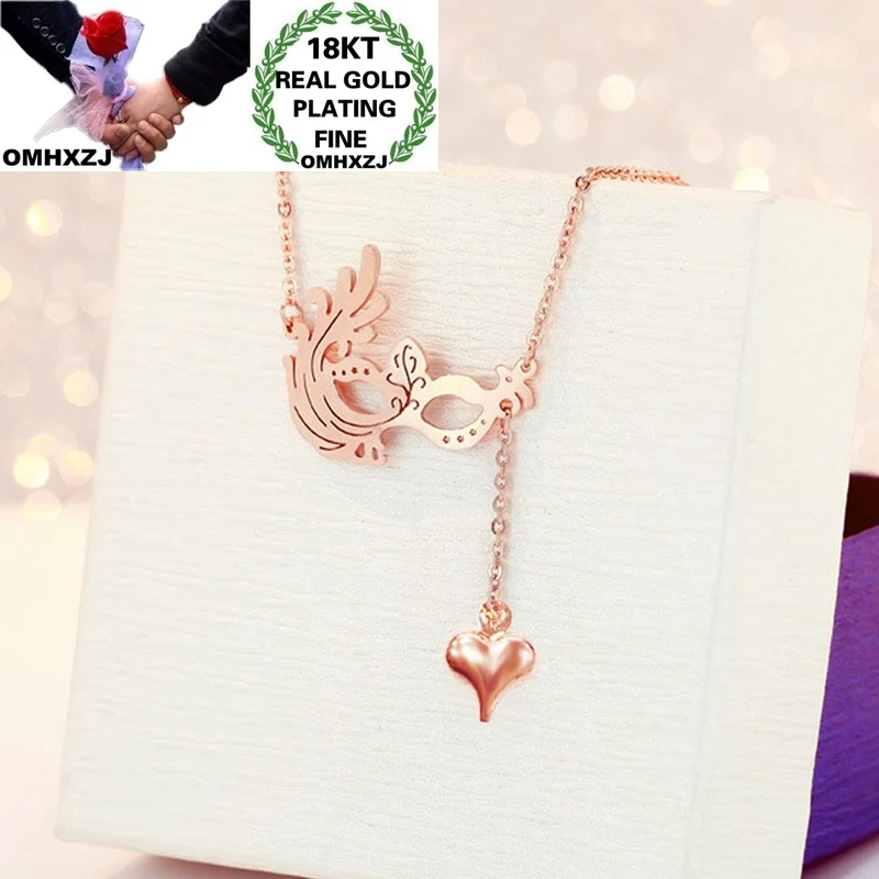 

OMHXZJ Wholesale NC206 European Fashion Fine Woman Girl Party Birthday Wedding Gift Phoenix Mask 18KT Rose Gold Pendant Necklace