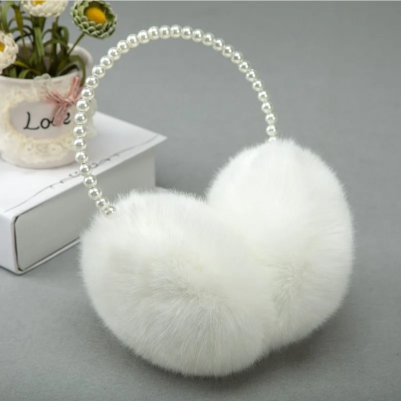 

Fur Headphones Pearl Winter Accessories for Women Cashmere Fashion Solid Ear Muffs Universal Adjustable Extender for Mask