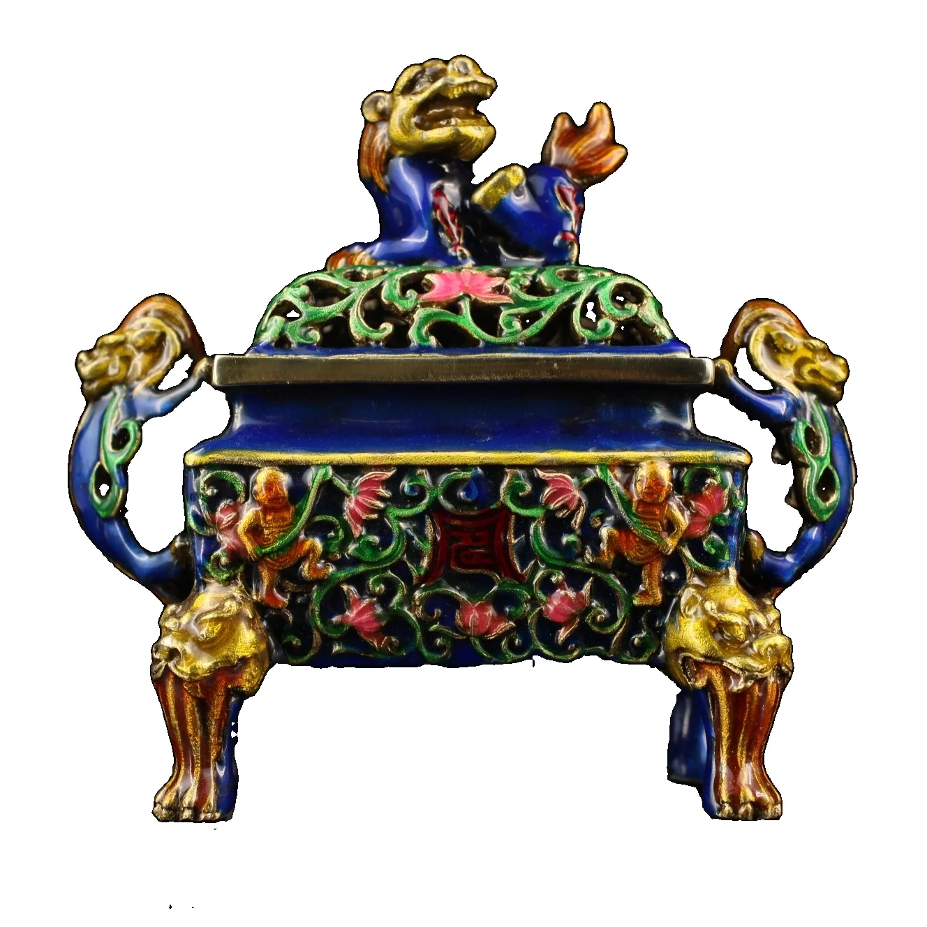 

Старая коллекция Laojunlu из чистой меди и перегородчатой инкрустированной перегородчатой эмалированной горелки для благовоний, античный бро...