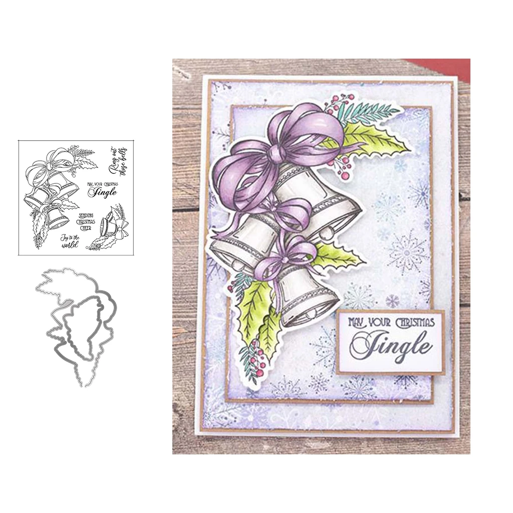 

2021 New Jingle Bells Christmas Rubber Stamps and Metal Cutting Dies Craft Stencil Scrapbooking Template Make Album Sheet Decor