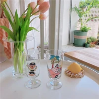 designer vintage cute transparent glass tall water cup ins wind milkshake juice cold drink cup 280ml