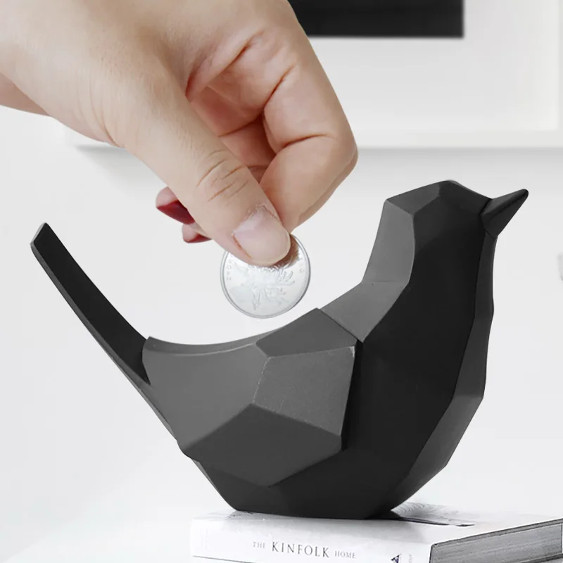 Копилка с геометрическим рисунком птицы полимерная копилка статуэтка для