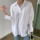 5XL женские офисные Блузы свободного покроя сторона Разделение Blusa ZANZEA; С отложным воротником однотонный длинный рукав свободные рубашки Femininas свободная сорочка