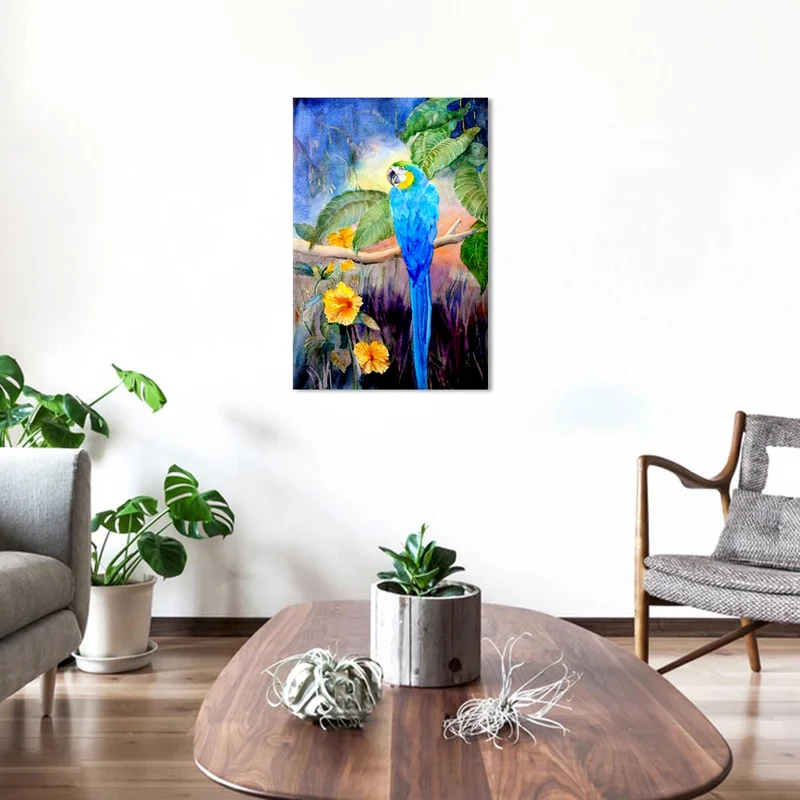 Синий постер попугая Wall Art Печать холст Картина цельнокроеное платье с рисунком