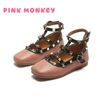 childrens leather shoes rivets kids square mouth roman pu shoes for girl toddler princess soft bottom smg035 cool