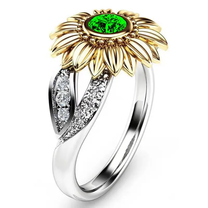 

High Quality 925 Silver Ring Sunflower Flower Shiny Crystal Exquisite Charming Ring Ladies Fashion Jewelry Gift Free Shipping