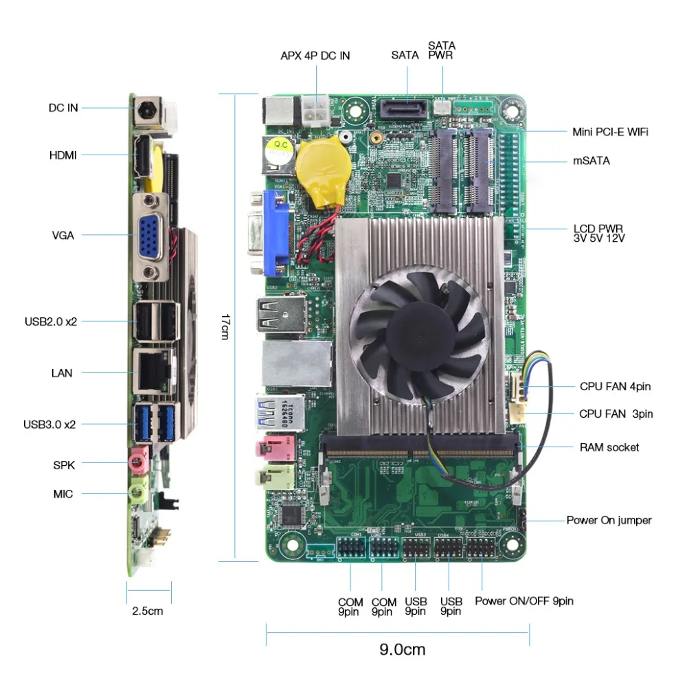 XCY материнская плата для процессора ITX Intel Core i3 7100U 2 40 ГГц Материнская Mini DDR4 mSATA SATA PCI