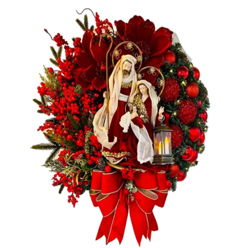 

Настенное украшение с изображением девы Марии Иисуса Христа, Рождественский венок, подвесные украшения на дверь, искусственное растение, р...