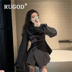 RUGOD корейский шикарный женский свитер, женский модный однотонный Асимметричный офисный женский белый свитер, повседневный стиль, тонкий весенний Топ и блузка