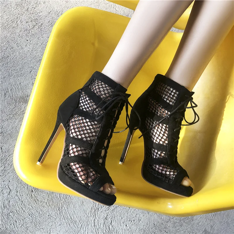 Peep Toe Summer Sandal Sexy Cut-outs Gladiator Sandals Women Pumps Shoes Lace-Up High Heels Ankle Boots | Обувь