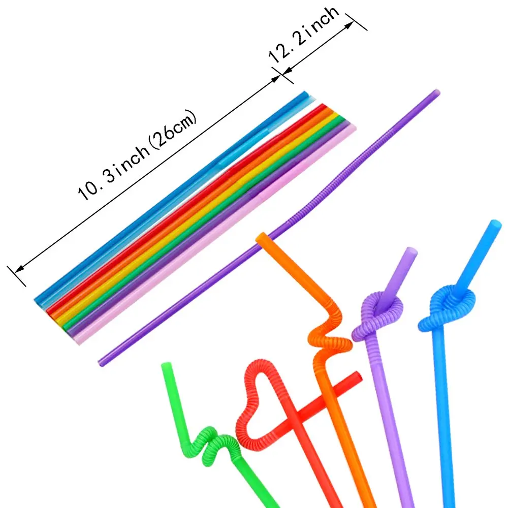 

100Pcs Plastic Bendable Drinking Straws Disposable Beverage Straws Wedding Decor Mixed Colors Striped Party Supplies Kitchen