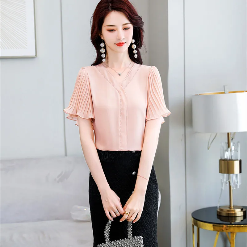 Qiao si han edition fashion girls 】 the new summer 2020 snow v-neck choli female ZY900 chiffon unlined upper garment |