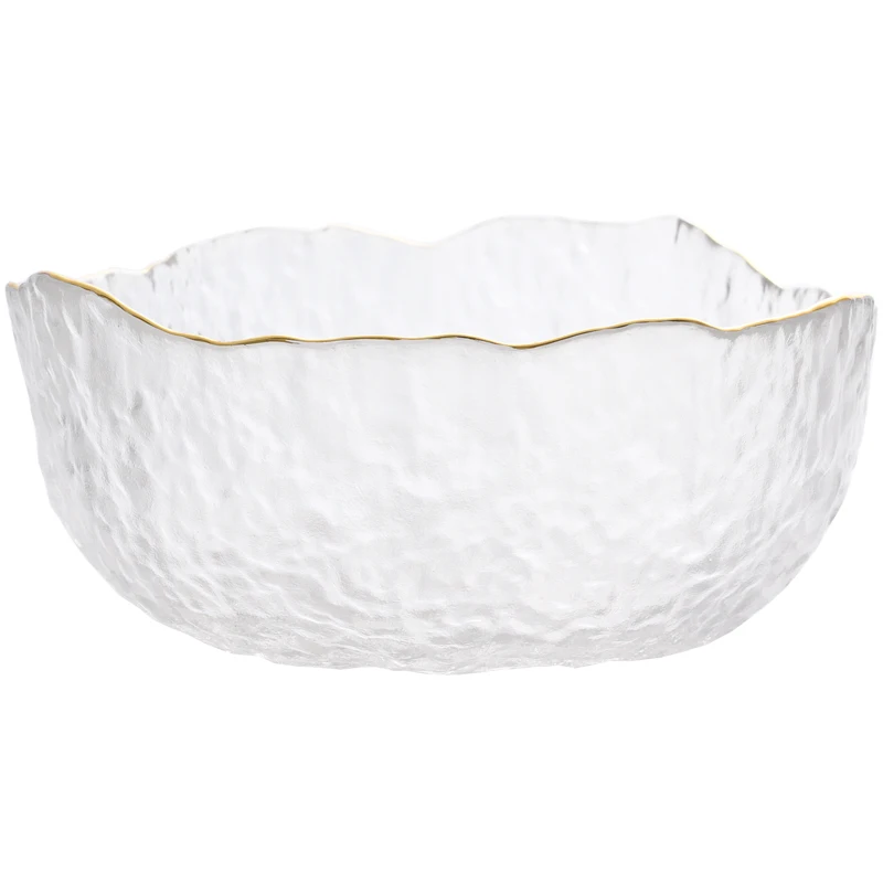 

Japanese Style Iceberg Glass Bowl with Glod Rim Transparent Salad Fruit Soup Dessert Snack Foods Mixing Bowl Tea Wash Large