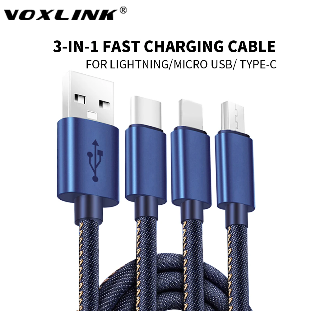 VOXLINK USB кабель 3 в 1 для iPhone XS Max XR X 8 7 зарядное устройство Micro USB кабель для Android USB TypeC для samsung S9 S8 телефонные кабели