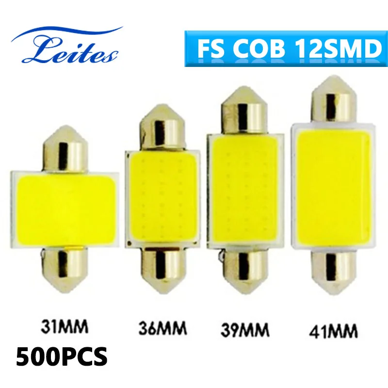 

500x 31mm 36mm 39mm 41mm FESTOON 12 Chips COB LED Bulb C5W C10W Car Dome Light Auto Interior Map Roof Reading Lamp DC 12V White