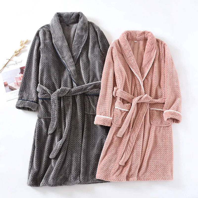 Flannel Long Homewear warm Winter Robe Cotton Kimono Gown Couple Soft Nightwear Sleepwear Thicken Bathrobe Nightgown