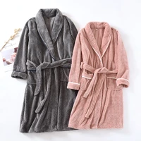 flannel long homewear warm winter robe cotton kimono gown couple soft nightwear sleepwear thicken bathrobe nightgown