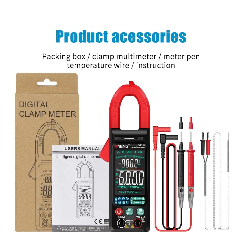 

ST211 Voltage Current Tester Current Resistor RM Voltage Meter 6000 Counts Tester Car Amp Hz Big Color Screen NCV Ohm Test