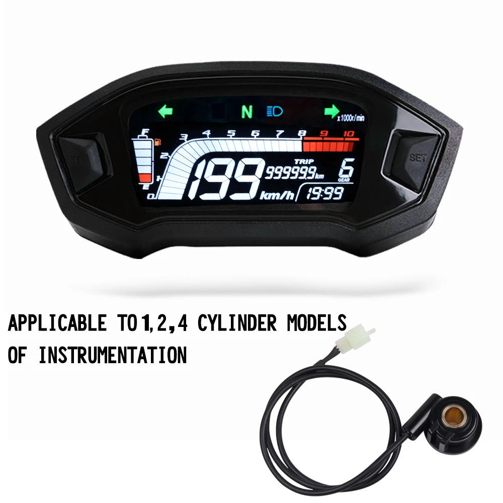 Мотоциклетный универсальный цилиндр с ЖК дисплеем для 1 2 4 Спидометр 10000 об/мин
