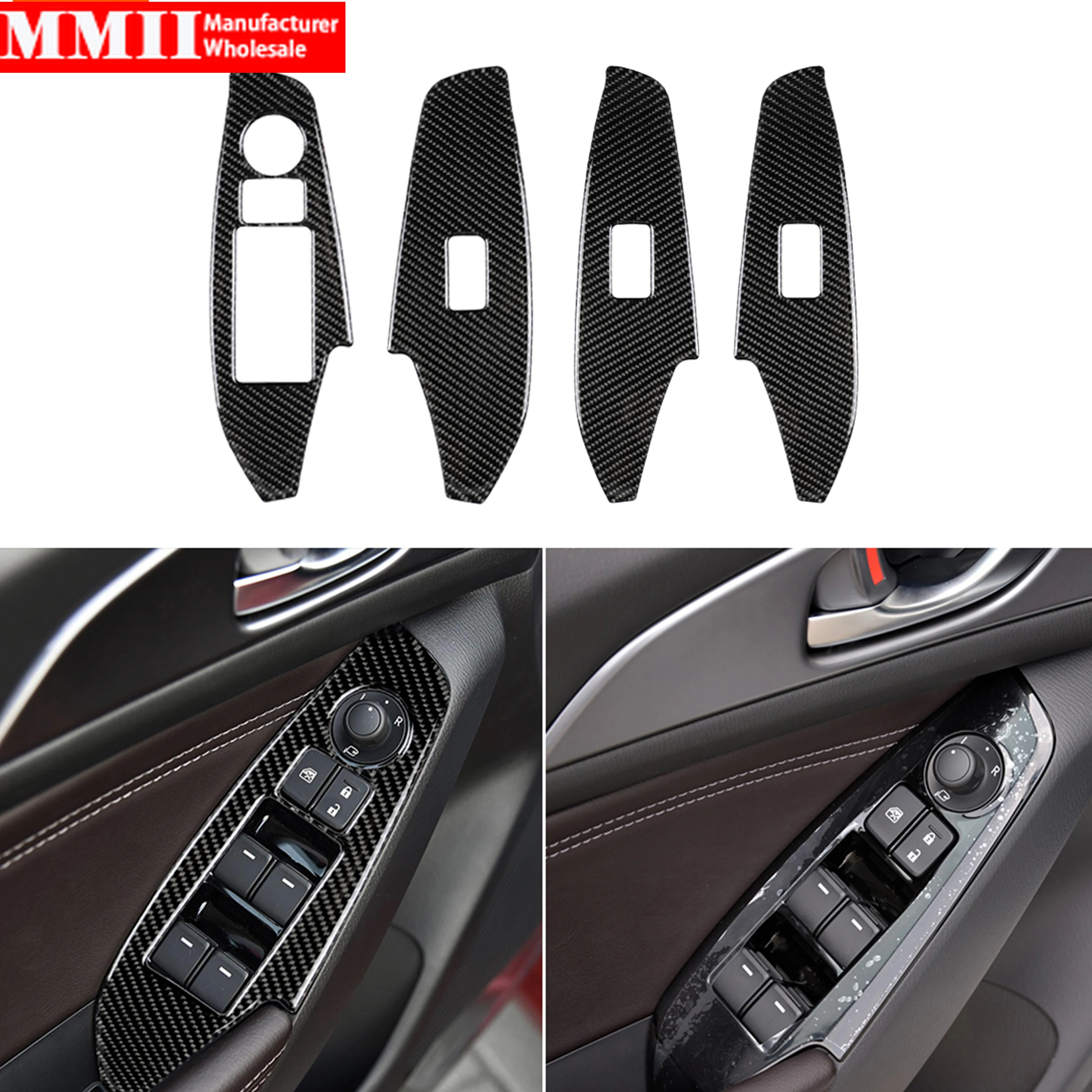Car Accessories Carbon Fiber For Mazda 3 Axela BM 2013-2016 Interior Door Armrest Panel Window Lift Switch Frame Cover Sticker