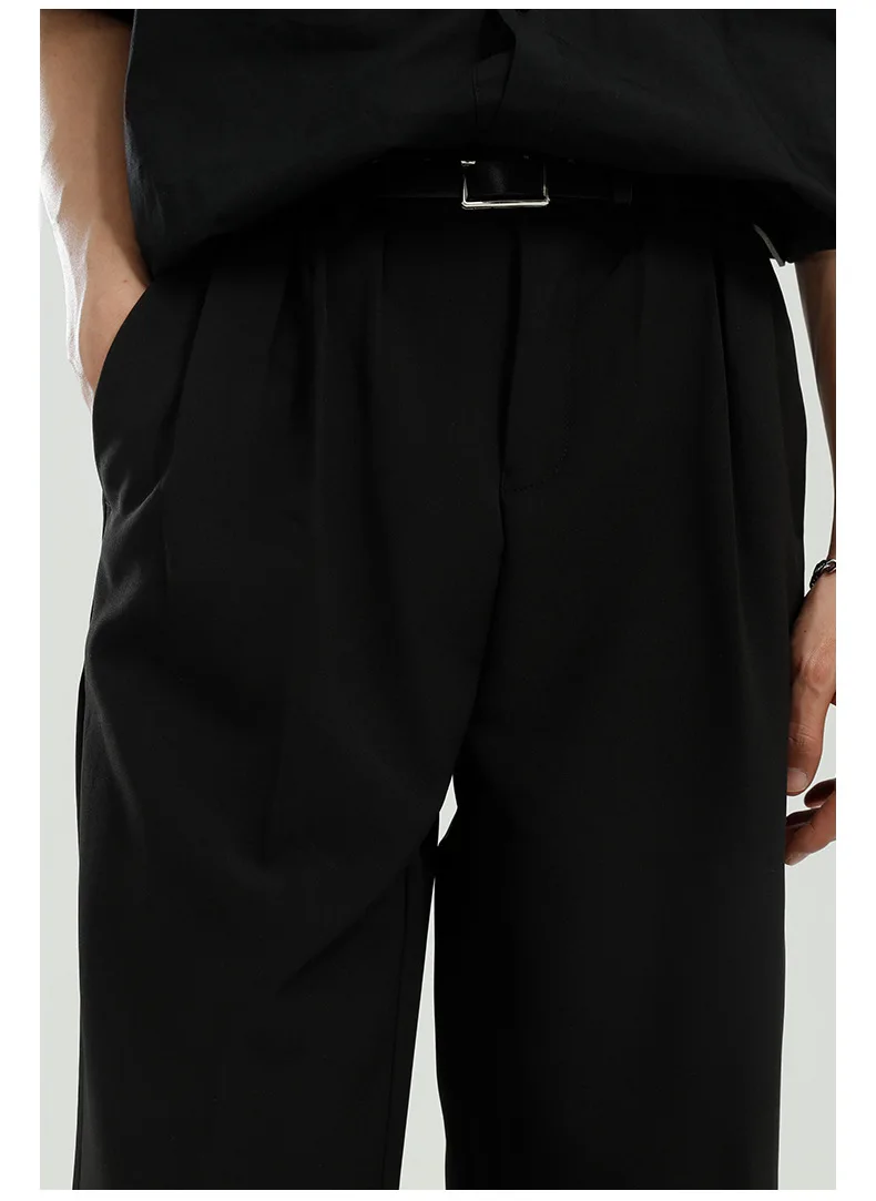 

Men Solid Color Loose Casual Straight Wide Leg Suit Pant Male Retro Fashion Streetwear Hip Hop Suit Trousers