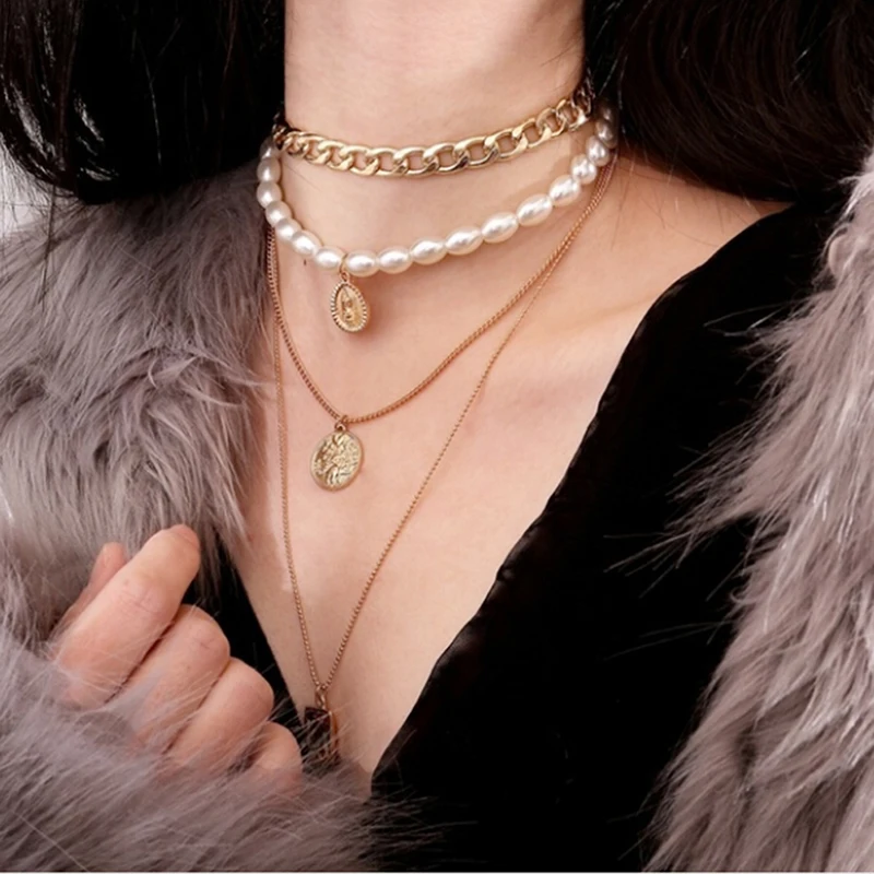 Модные сапоги в панковском стиле многослойный жемчужный чокер ожерелье-воротник