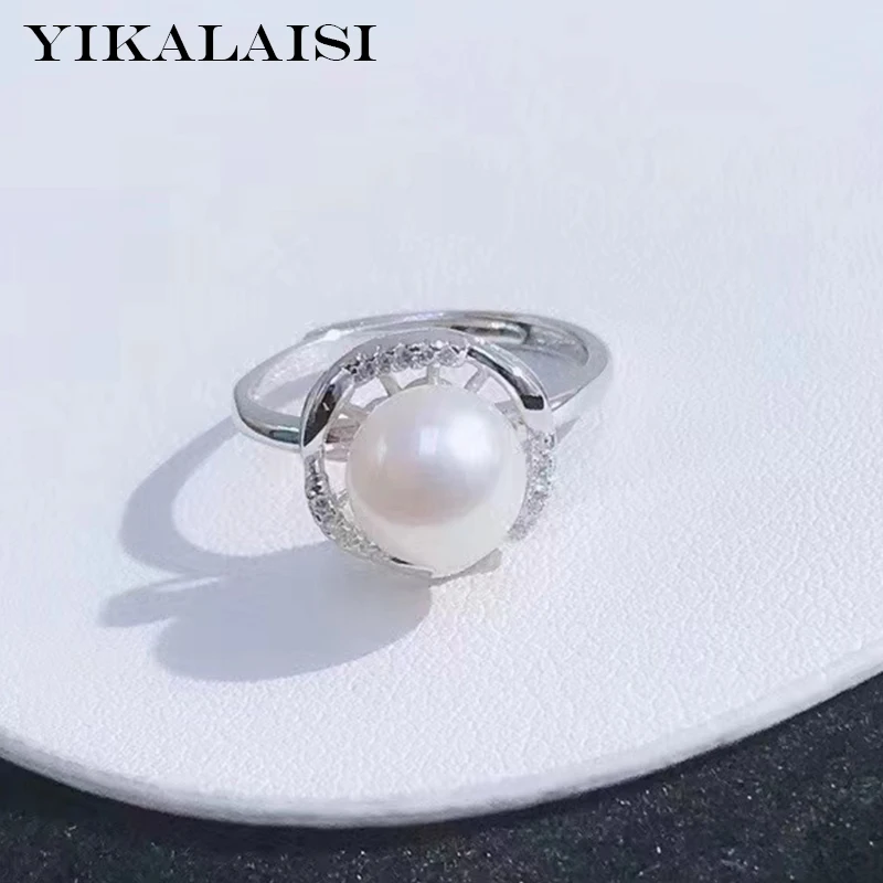 

YIKALAISI 925 Sterling Silver Rings Jewelry For Women 9-10mm Oblate Natural Freshwater Pearl Rings 2021 Fine New Wholesales