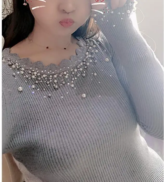 Свитер женский осенне-зимний блестящий с жемчужной отделкой | Женская одежда