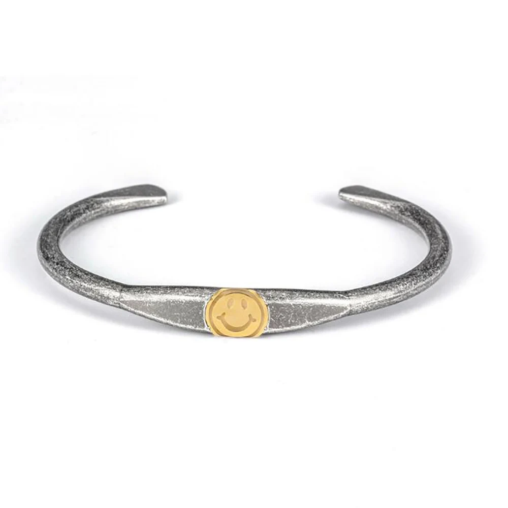 

Винтажный смешной браслет со смайликом из нержавеющей стали, ювелирные изделия для мужчин и женщин, в стиле панк-рок, подарок для Него