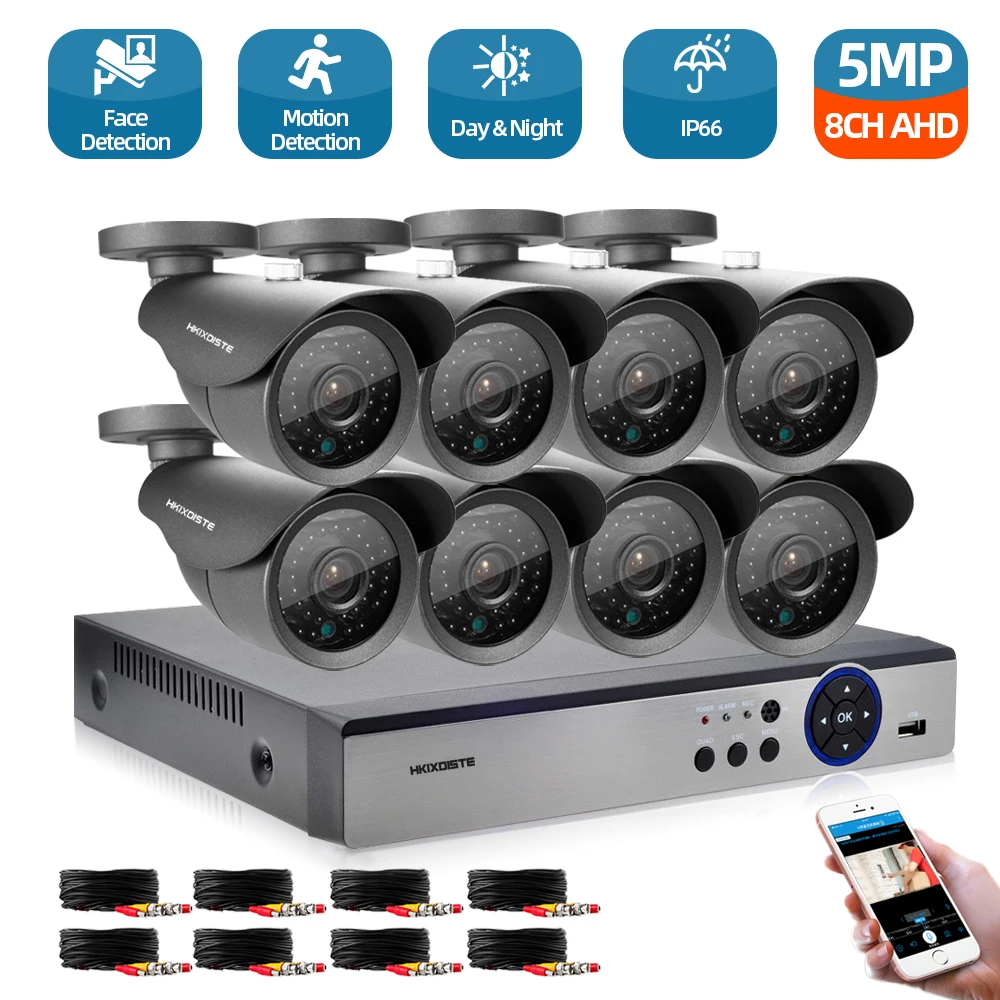 HD 5MP CCTV Camera Security System Kit 5mp AHD Cameras Outdoor IR Security Camera Video Surveillance System 8ch DVR Set