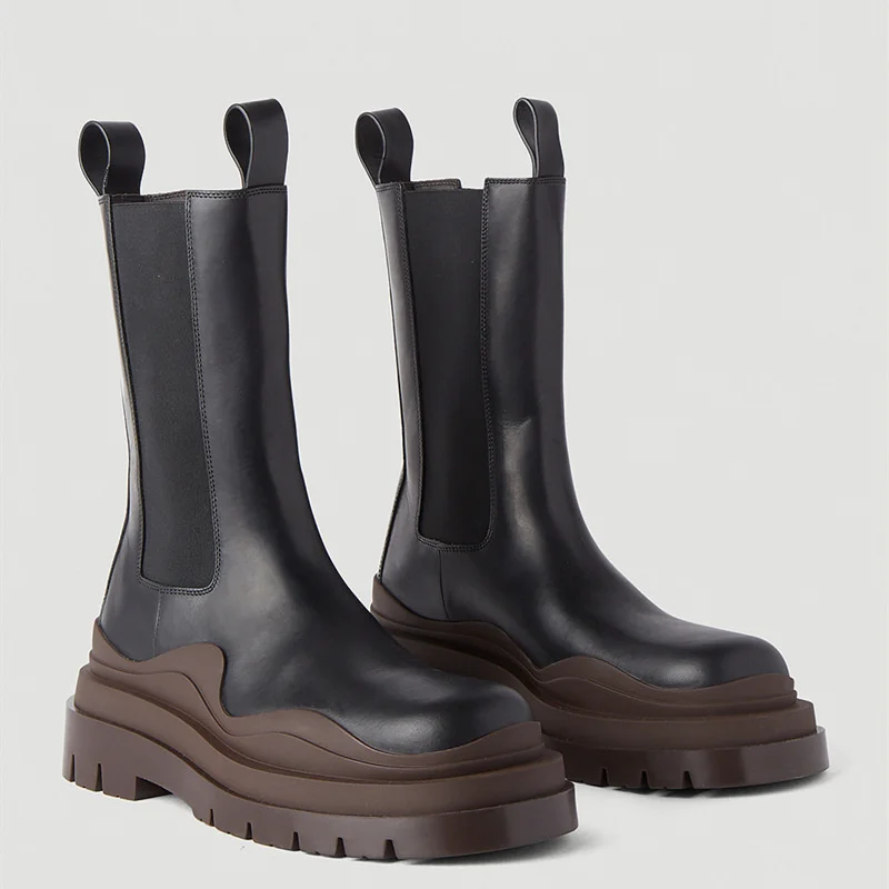 

Women's Rounded Toe Flat Ankle Chelsea Boots Slip-on Platform Heels Solid Pu Leather Booties Fashion British Style Short Boots