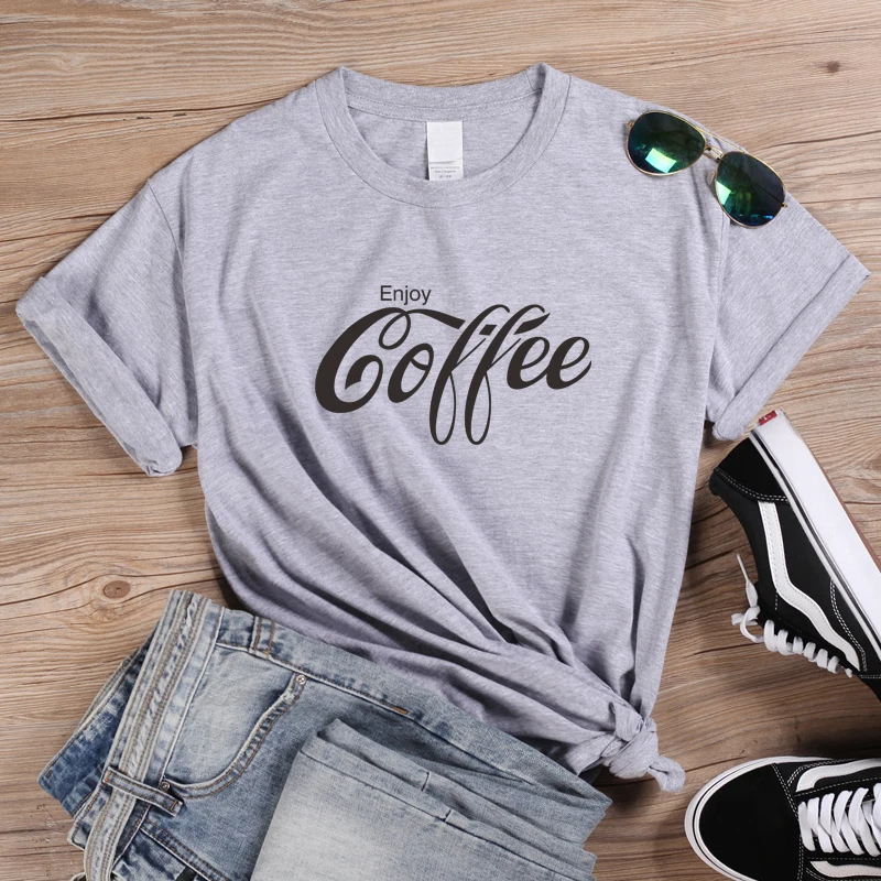 Женская футболка ONSEME с надписью Enjoy Coffee базовая хлопковая уличная одежда принтом