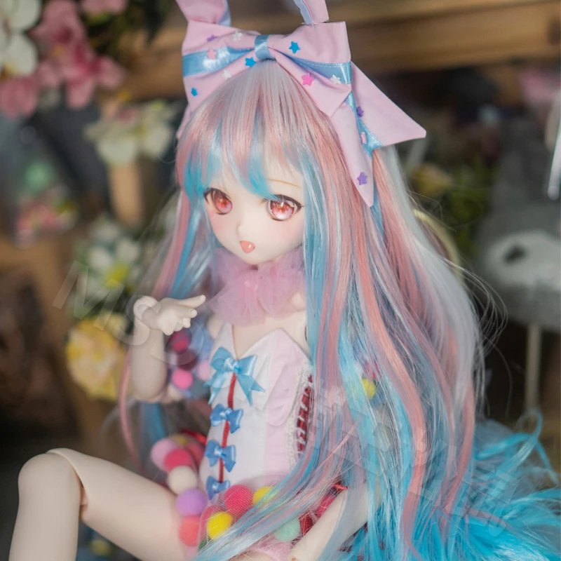 BJD кукольные парики: милый прямой парик с челкой, розовый и голубой белый BJD 1/3 1/6 Color. Бесплатная доставка.