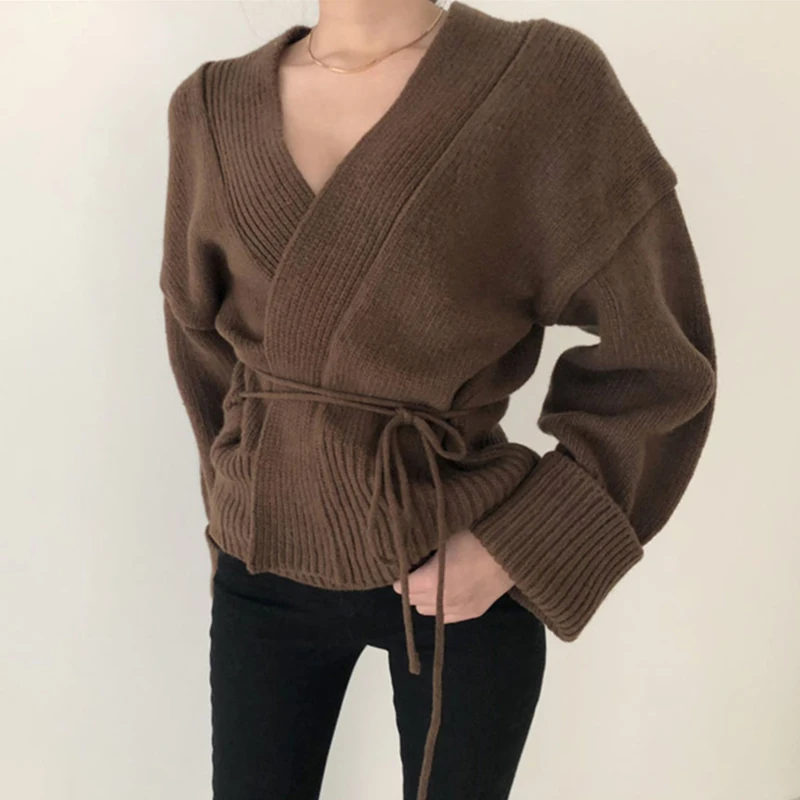 

Sister Fara New Spring Autumn Woman's V-Neck Sweater Vintage Sexy Hollow Out Coat Khaki Casual Knitted Cardigan Sweater Overcoat
