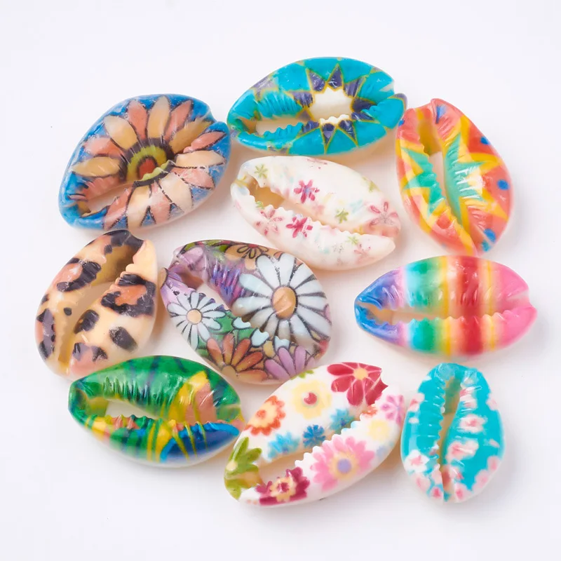 Mixed color 200 шт напечатанные бусины в виде раковины каури без отверстий/непросверленные Красочные для DIY ювелирных аксессуаров поиск изготовления ожерелья браслеты - Цвет: Mixed color